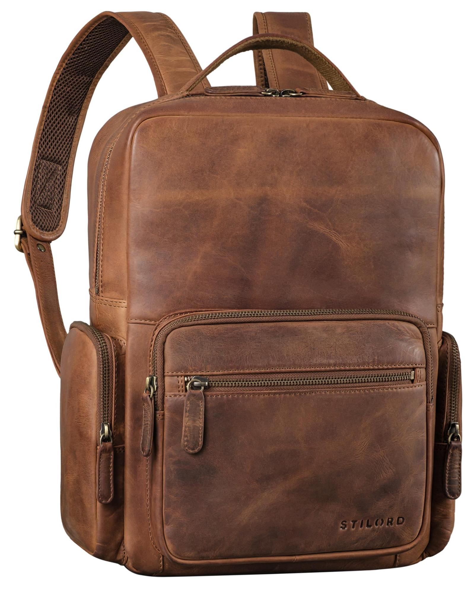 Leren Business-Rucksack - Geeignet für Laptops bis 15,6 Zoll - Schwarz