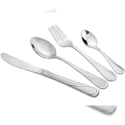 cofi1453® 24 teilig Besteckset Elegant-Design langlebig Messer Gabel Löffel Teelöffel Satin Motiv 1