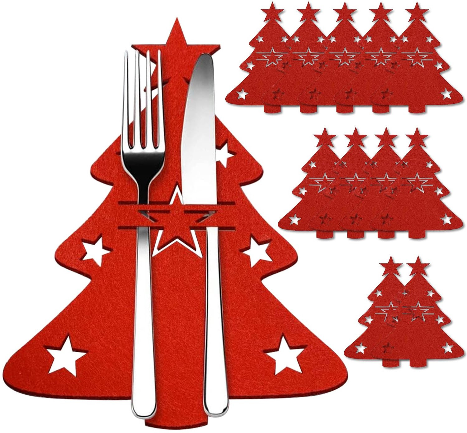 ServiceTopper Bestekhouders Kerstvilt 12 stuks - Dennenboom - Rood