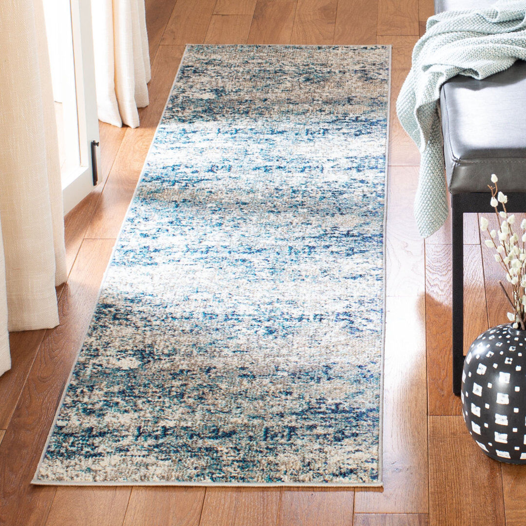 Rio Forest Hill Abstract Area Rug Navy Runner 61 x 244 cm