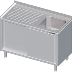Spülschrank mit Schiebetüren 1100x700x850 mm, mit einem Becken rechts, mit Aufkantung, verschweißt