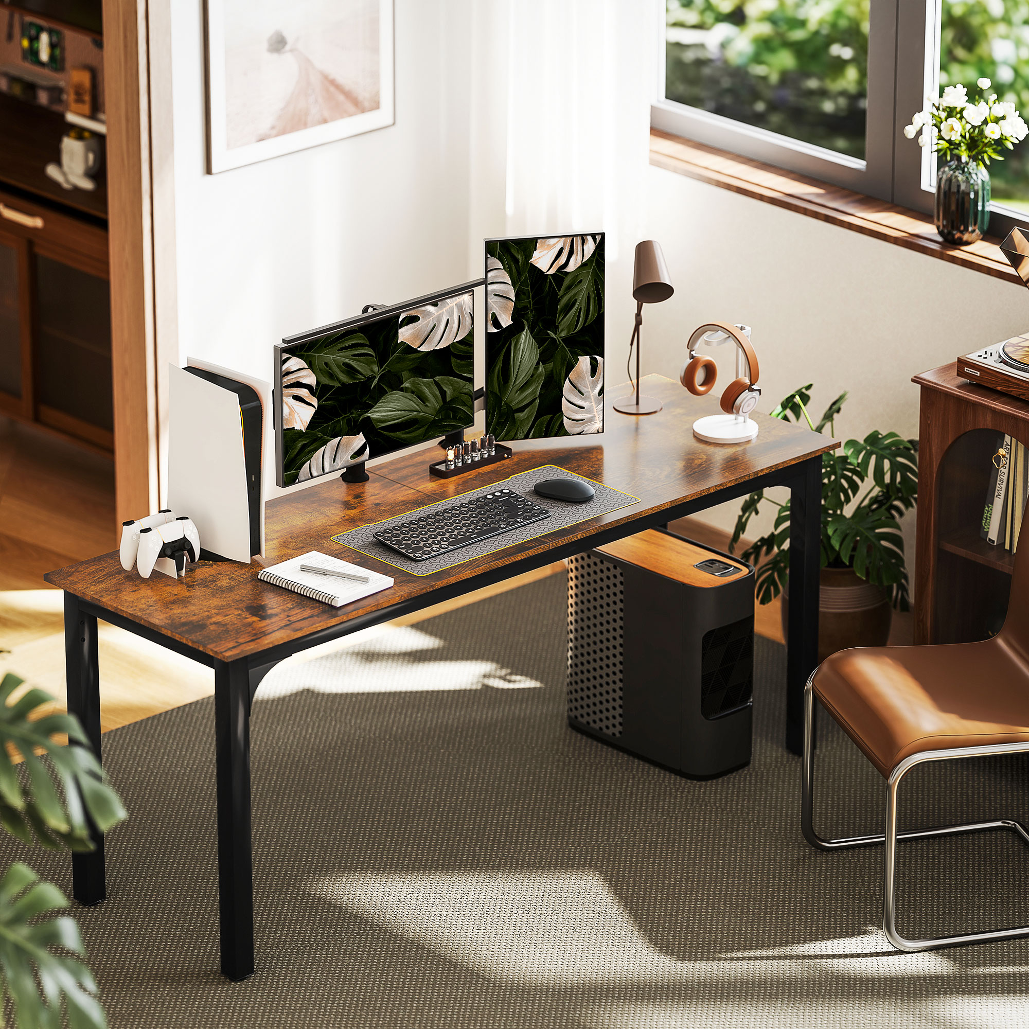 Homcom Scrivania, Computertavolo, design rustico, spazioso, truciolato, Marrone   Aosom Italy