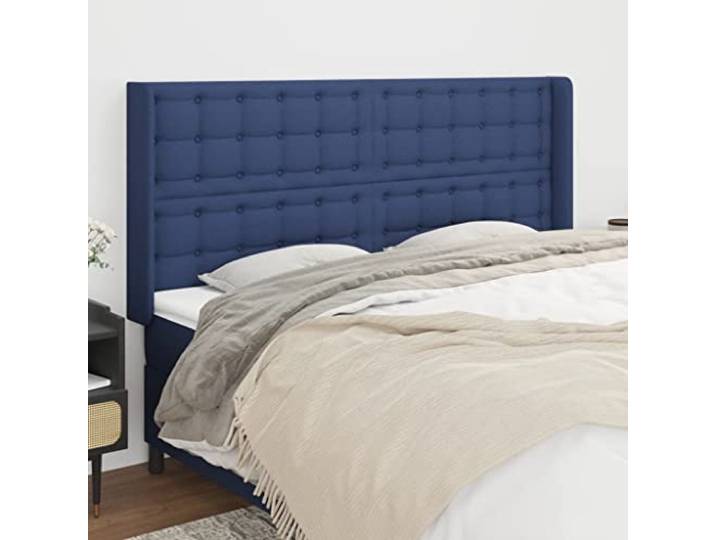 KTHLBRH Kopfteil mit blauem Ohr, aus klassischem Stoff, elegantes Design, für Bettgestell, hohe Strapazierfähigkeit und atmungsaktiv, Beine aus massivem Lärchenholz, stabile Höhe