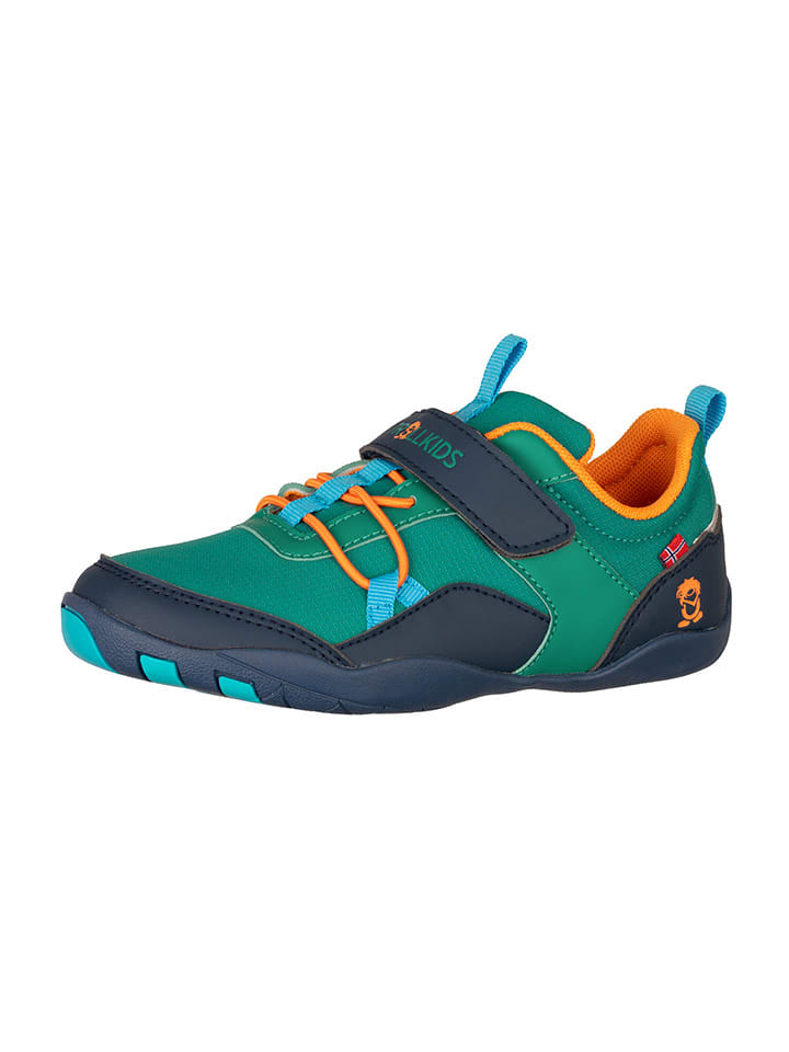 Trollkids Barfuß-Wanderschuhe "Skaland" in Grün/ Dunkelblau/ Orange - 37