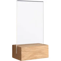 Tischaufsteller MODUL, Acrylglastasche mit Holzsockel Holzsockel mit geradem Einsteckschlitz | Eiche | A7, Eichenholz, Acryl (PMMA)