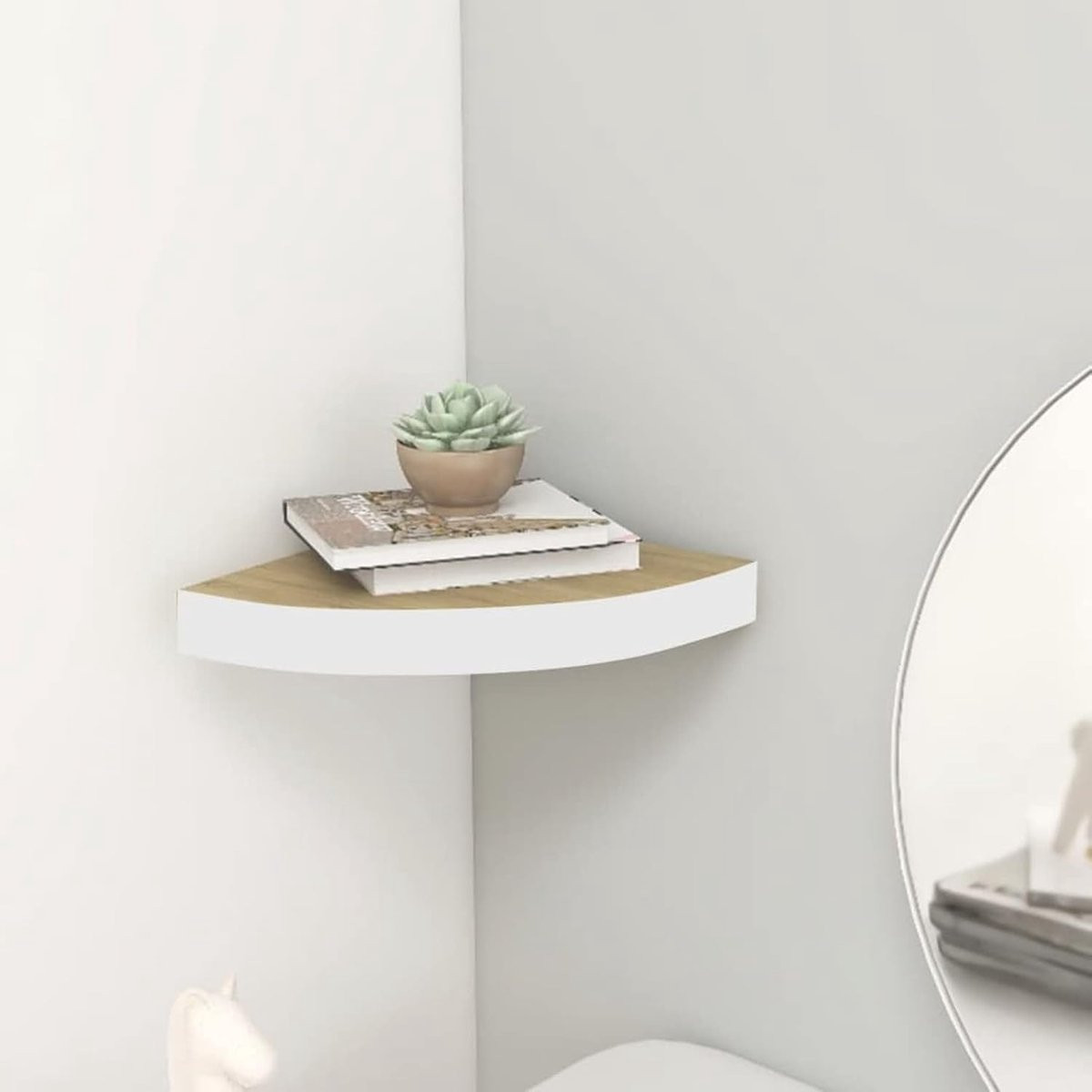 Zwevende hoekplank MDF voor decoratie, Eiken en wit, 35 x 35 cm