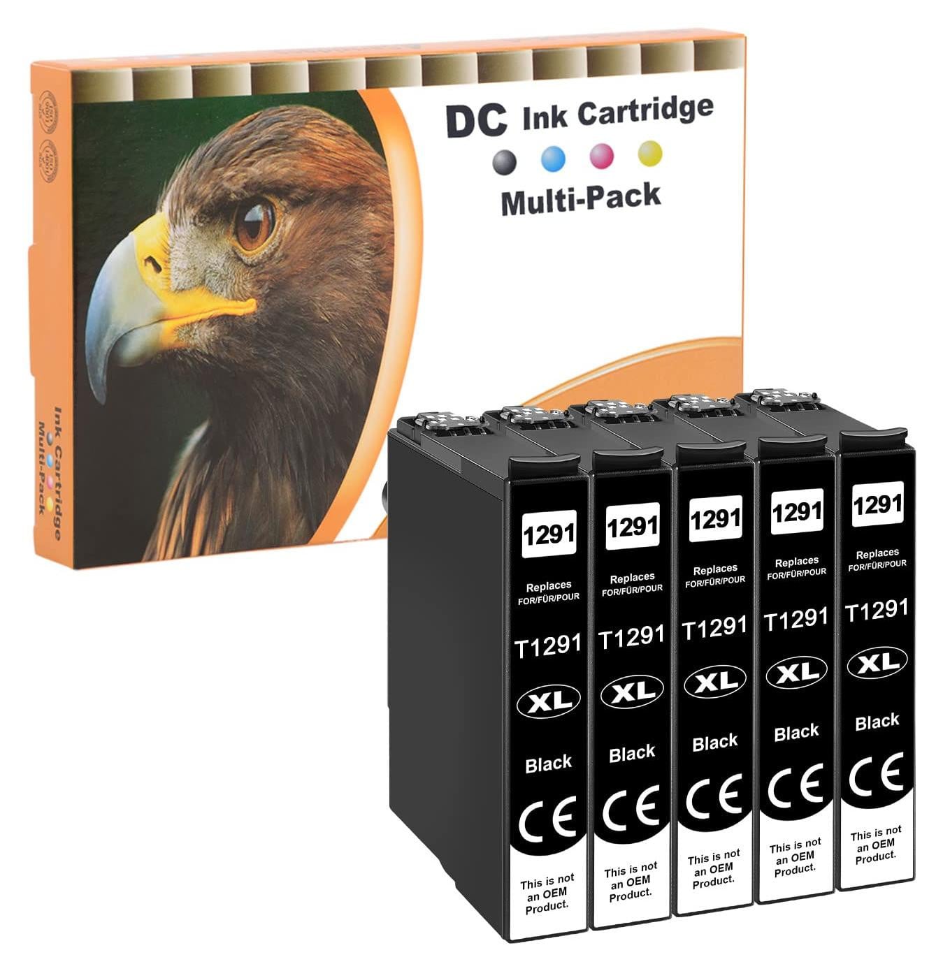 D&C T1295 printerpatronen compatibel met Epson 129XL T1291 zwart voor Workforce WF-3520 WF-3540 WF-7525 WF-7515 Stylus SX-235W SX-425W SX-440W SX-445W SX-535W en Office BX-630 (5 zwarte patronen)