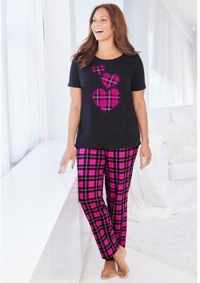Plus Size Women's Graphic Tee Pure Cotton PJ Set by Dreams & Co. in Black Hearts (Size 3X) Pajamas