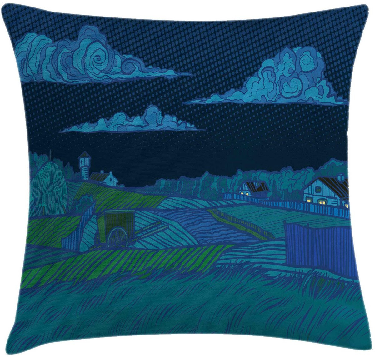 ABAKUHAUS Scenic Zomerse Kussenhoes – Dubbelzijdig Bedrukt – Blauw Teal – 40 x 40 cm