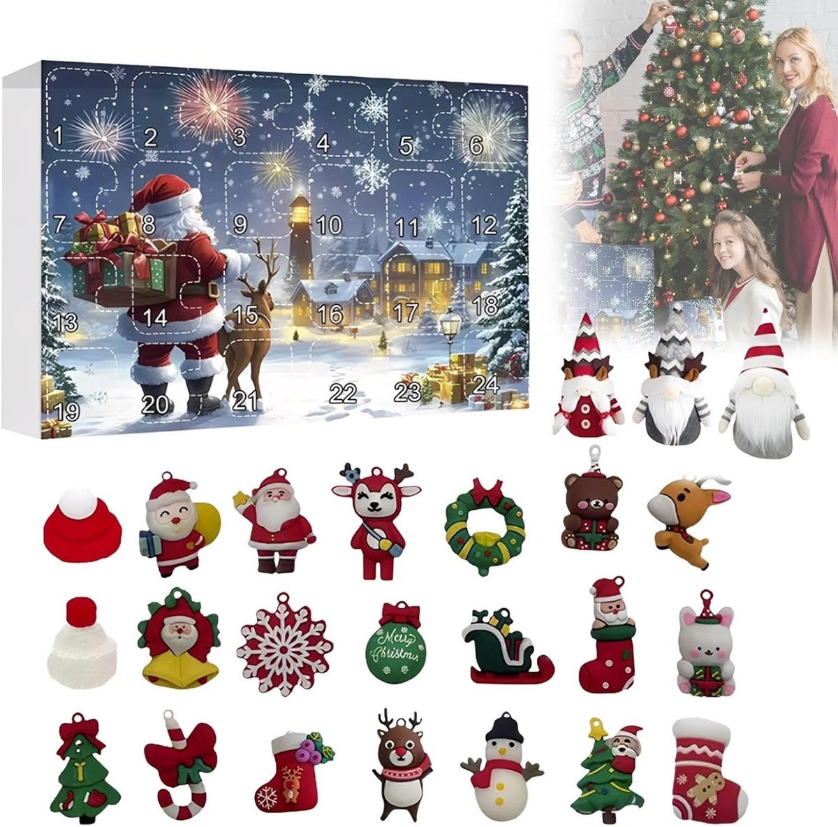 Kerst Adventskalender met Kabouter Poppen voor Volwassenen - 24 Dagen - 34 x 34 cm