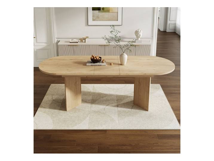 KLAM HOME Esstisch Ausziehbarer Esstisch Eichenfarbe 140/180 & 160/200×90cm (Robuster Esszimmertisch mit 18mm dicker Platte & abgerundeten Ecken), Modernes einfaches Design für Esszimmer, Küche & Wohnraum