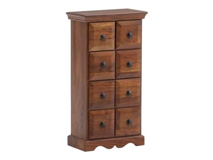 Woodkings Kommode Merlow aus massiver Akazie – Schmale Schubladenkommode mit 8 Schubladen – Hochformat 42 x 82 cm