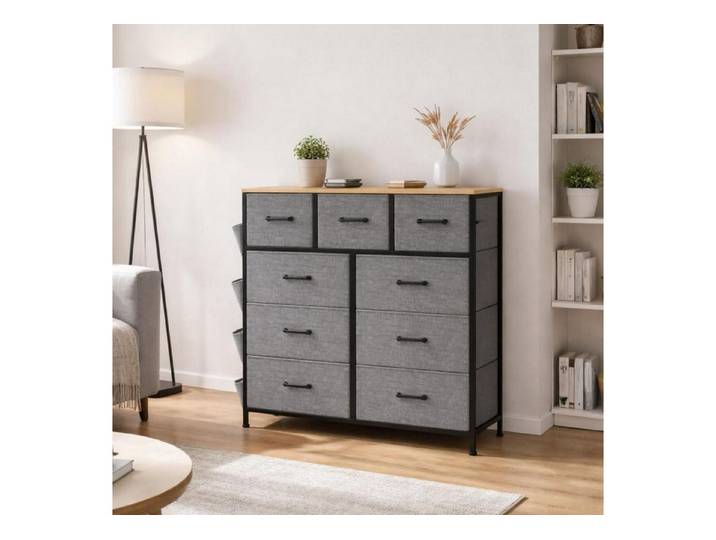 LuxusKollektion Kommode Kommode 9 Schubladen Stoff mit Metallrahmen Seitentaschen (1 St)