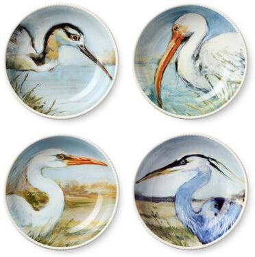 "Certified International Coastal Birds 9"" Soup/Cereal Bowls, Set of 4 Assorted Designs - 8.50""L x 8.50""W x 2.00""H"