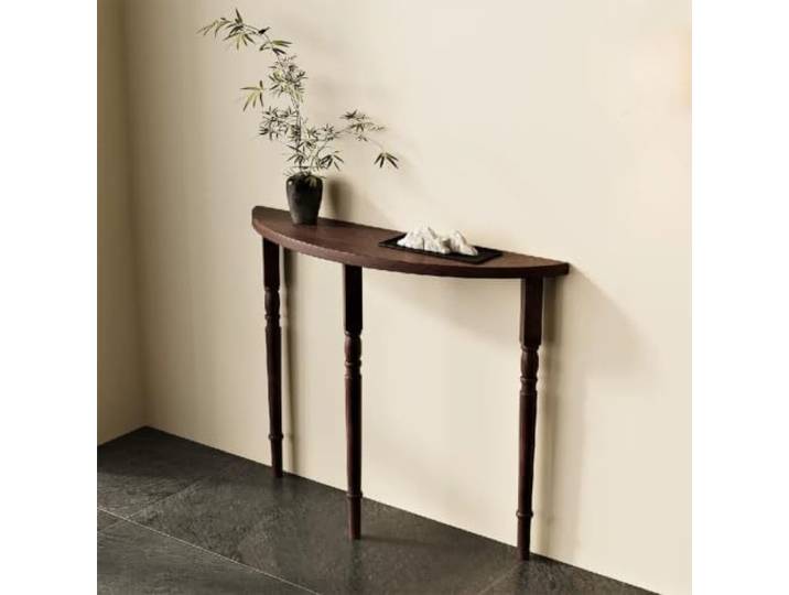Massivholz Halbmond-Konsolentisch, Schmaler Eingangstisch,Flur & Wohnzimmer Massivholz, Schmales Design, Höhenverstellbare Füße, Einfacher Aufbau, Multifunktional(Brown,120cmW*25cmD*90cmH)