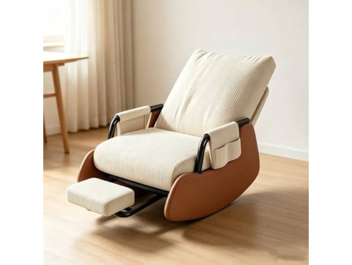 LCNDKF Polstersessel Schaukelnd mit Praktischer Seitentasche Ergonomischer Schaukelstuhl mit ausziehbarer Fußstütze und Seitentasche für tägliche Entspannung.