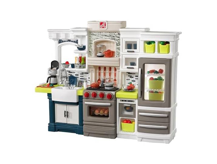 Step2 Elegant Edge Spielküche Spielzeugküche für Kinder mit 78-teiligem Zubehör Set inkl. u.a. Geschirr & Töpfe Kinderküche aus Kunststoff/Plastik