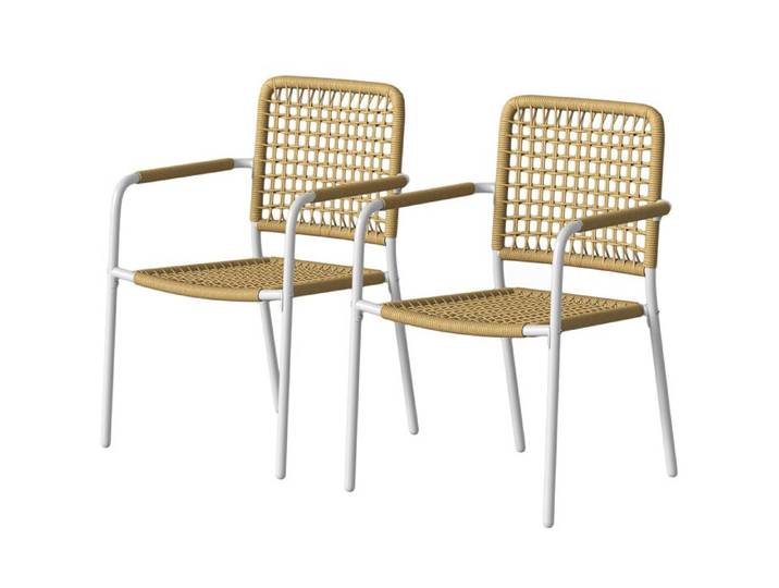 LIA Lot de 2 Chaises de Jardin Empilables en Résine Tressée avec Accoudoirs et Dossier 55x57x82cm Jaune