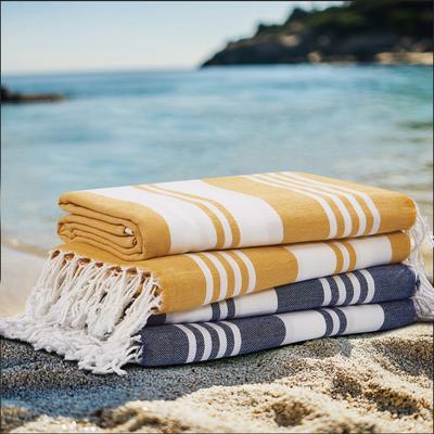 4 Pack Sand Free - Oceanfront Resort Salty Stripe Turkish Lightweight Peshtemal Beach Towel