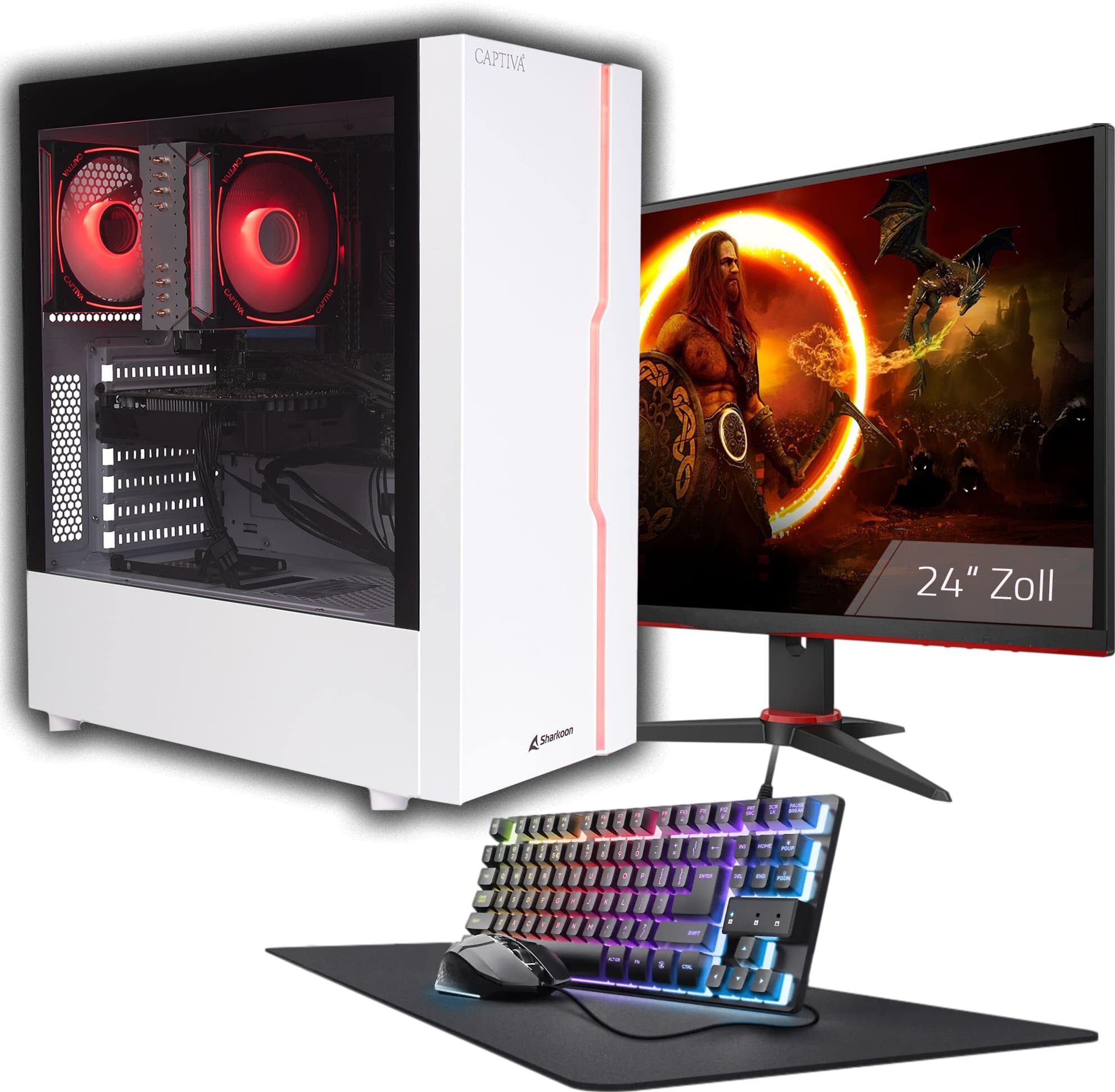 CAPTIVA Gaming-PC-Komplettsystem "Advanced Gaming R93-497 TFT Bundle", Energieeffizienz: F (A-G), weiß, ohne Betriebssystem, 32 GB RAM 1.000 GB SSD, Computer_Komplettsysteme