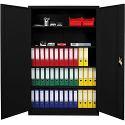 PROREGAL Flügeltürenschrank ELEPHANT Metall Aktenschrank abschließbar 180x120x40cm Stahl 4 Ebenen Stahlschrank Schwarz Werkstattschrank
