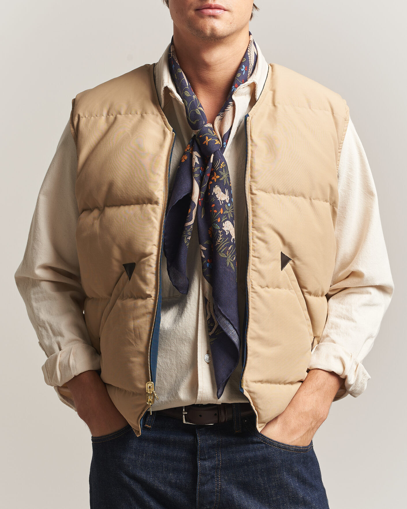 Drake's Reversible Down Vest Petrol/Ecru men EU48 Blå