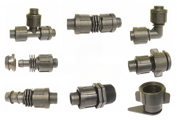 Verbinder Tape, Tape x Tape, Tape x 3/4" AG, Anfangsstück Tape x Flat Flachschlauch, Tape x PE Anschluss, Tape 16 mm, Tape 22 mm Fittings / Verbinder (Tape Verbinder / Fittings für T-Tape, Aqutraxx usw.: Anfangsstück Verbinder Flat x Tape 22 mm, Flachschlauchanschluss x Tape ) 6.36-VT22FLAT