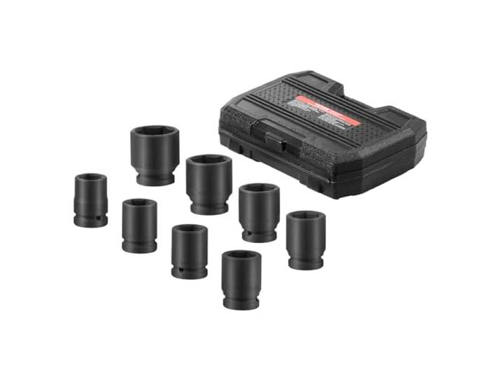 VEVOR Jeu de Douilles à Chocs pour Écrous d’Essieu 8PCs\, Coffret de Douilles pour Écrous à Entraînement de 3/4 po 19 mm\, Métriques\, 6 Pans\, Outil de Montage et Démontage pour Réparation Automobile
