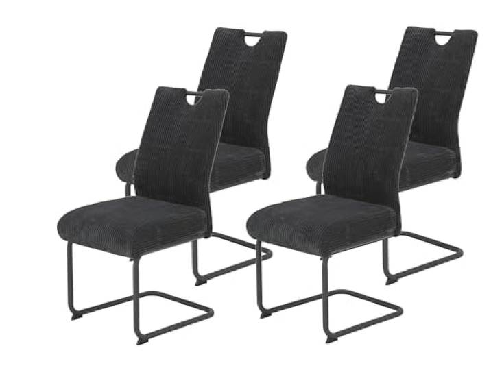 Hela Tische, 4er Set Esszimmerstuhl Merkur, Bezug Breitcord Anthrazit, Komfortsitz Federkorb, XL Sitzbreite, 140kg belastbar, Schwinger Metallgestell