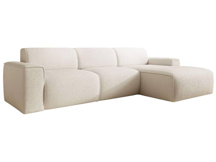 Selsey Bouvi – Canapé d'angle\, pouf à droite\, crème\, bouclé