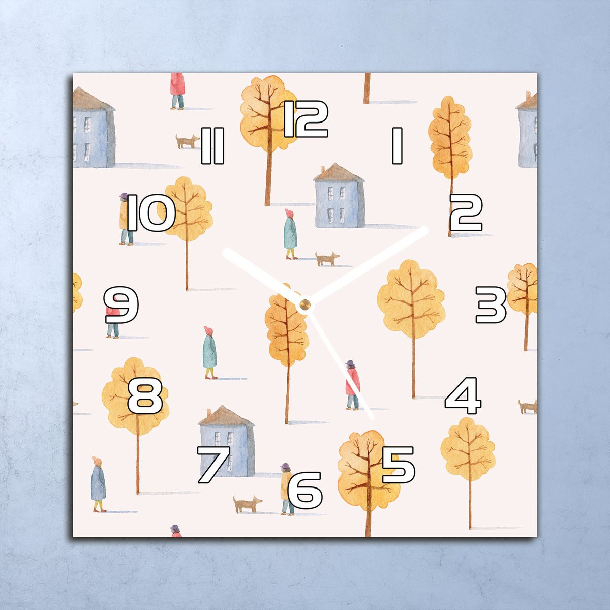 Coloray Wandklok Een wandeling in het park - Geel - Glazen klok - 30 x 30 cm