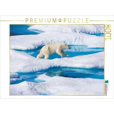 CALVENDO Puzzle Junger Eisbär springt von Eisscholle zu Eisscholle | 1000 Teile Lege-Größe 64x48cm Foto-Puzzle für glückliche Stunden