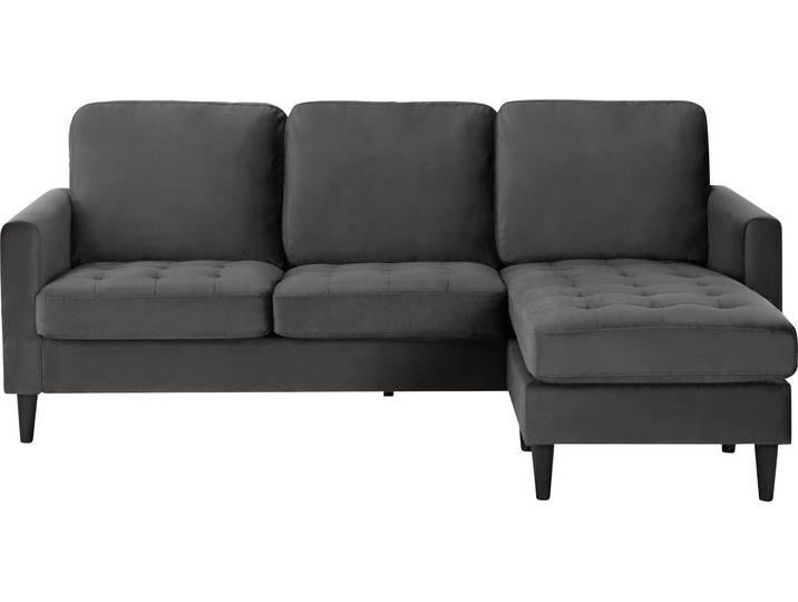 Ecksofa DOREL HOME Strummer, L-Form , grau (grau, schwarz), B:208cm H:90cm T:152cm, Veloursstoff 100% Polyester, Sofas, Ecksofa, in Veloursstoff, Ottomane beidseitig montierbar, Sitzhöhe 46 cm