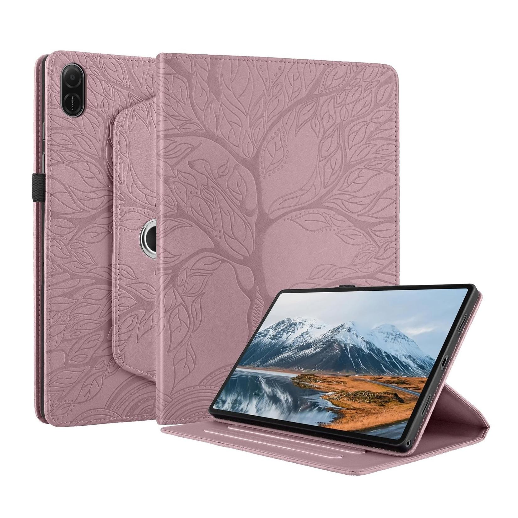 Für Honor Pad X8a 11 Zoll 360 Grad Rotation Baum Muster Kunstleder Hülle Tasche Pink