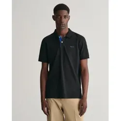 Gant für Herren. 2062026 Schwarzes Kontrast-Piqué-Poloshirt (M), Lässig, Baumwolle, Kurzarm