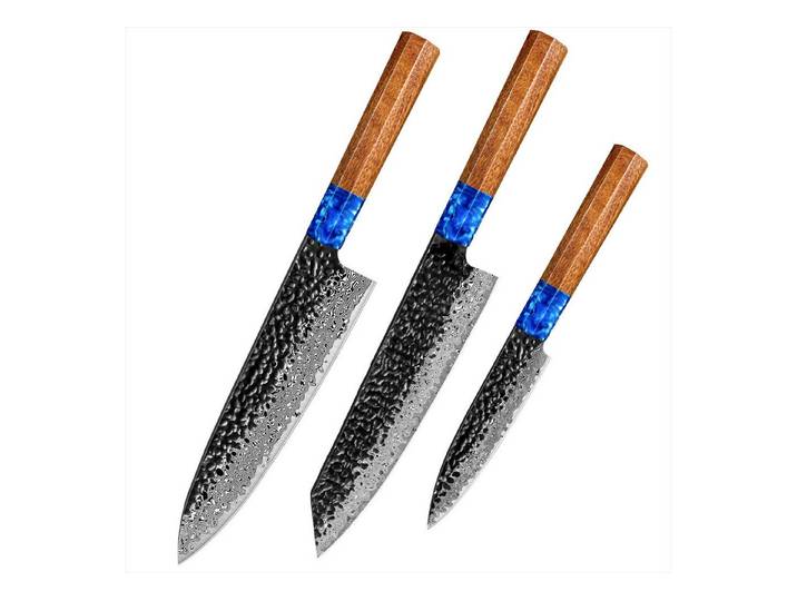 UniqueFire Messer-Set 3tlg.Damast Küchenmesserset VG10 Damaststahl für Fleisch,Obst,Gemüse (3-tlg)