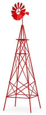 Costway 8 Feet Windmill Metal Ornamental Wind Wheel Weather Resistant-Red