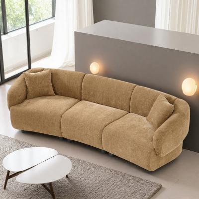 "98.5"" Boucle 3-Seater Curved Sofa with Plush Seating and Wooden Frame"