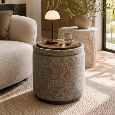 Housely "19"" Swivel Storage Poufs with Flip-Top Tray Lid, Round Upholstered Ottoman"