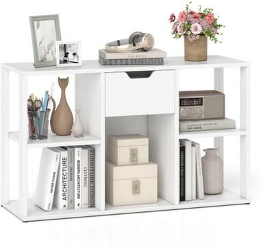 Costway 5-Cube Bookcase with Storage Drawer Freestanding Bookshelf Modern Display Rack-White