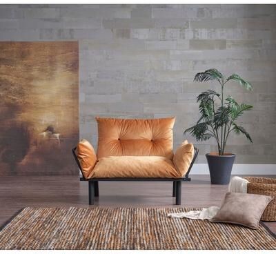 Furnia Bullet Extra Wide Modern, Metal Legs Button Loveseat