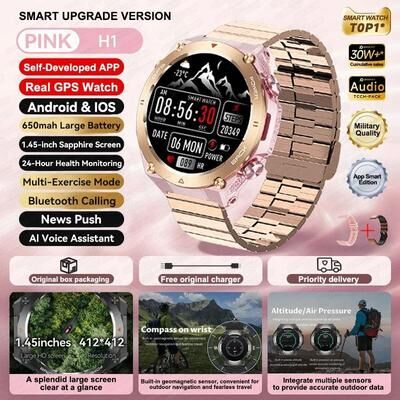Uplifted Finds 2025 GPS Elite Sports Smartwatch   Bluetooth Call & Fitness Tracker   Executive 650mAh Wellness Bracelet gold Steel B 2a
