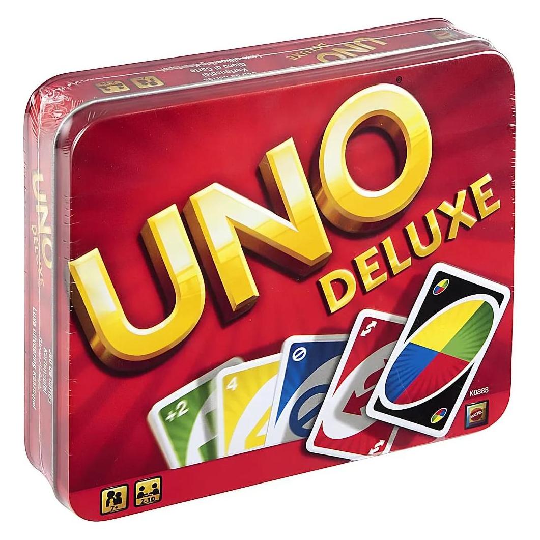 Mattel Games Uno Kartenspiel Deluxe in Metalldose (Deutsch, Französisch, Italienisch, 2 - 10 Spieler) (K0888)