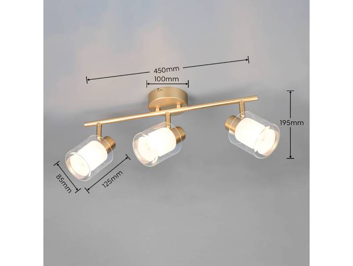 Plafondlamp Neralo, dimbaar, messing / goud, Woon-/ Eetkamer, metaal, plafondlamp