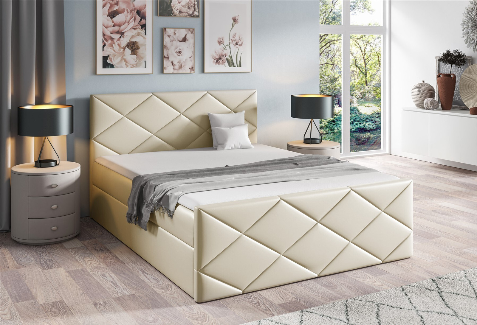Fun Moebel Boxspringbed HENRIK met opbergbox, gestoffeerd, 160 x 220 cm