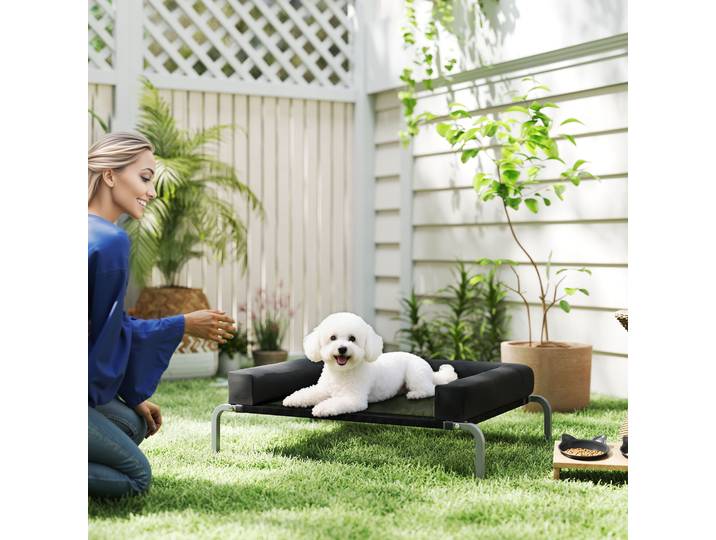 PawHut Lit Surélevé Chien Portable Int/Ext 90x65x30cm Noir