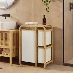 Wäschesammler Evenes mit 3 Wäschekörben Bambus Beige [en.casa]