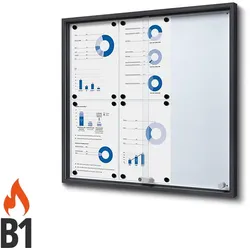 Schaukasten 6 x A4 anthrazit RAL 7016 mit Schiebetüren B1 Brandschutz innen ESG 6x DIN A4