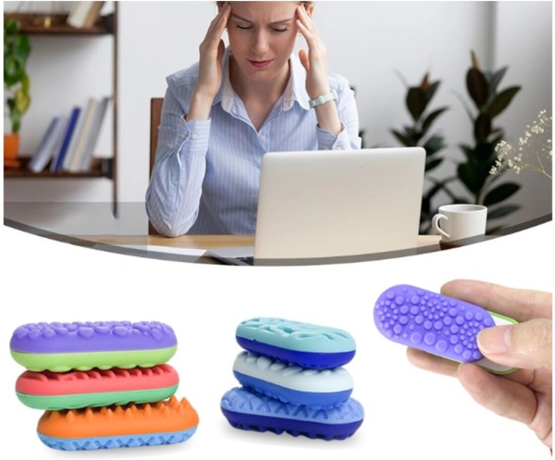 INF Set mit 6 Silikon-Sensorik-Fingerpads zur Angst- und Stresslinderung - Blau/Dunkelblau, Reise- und Büroberuhigungsspielzeug