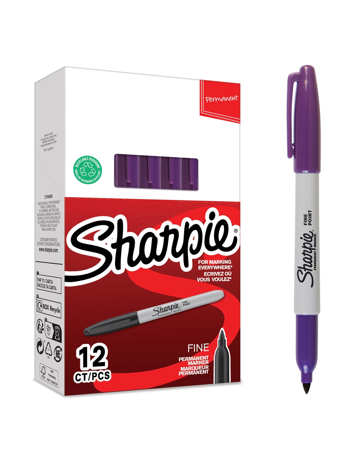 Sharpie Permanent Marker | Marker Stifte mit feiner Spitze | lila permanente Tinte | 12 Stück Market Set